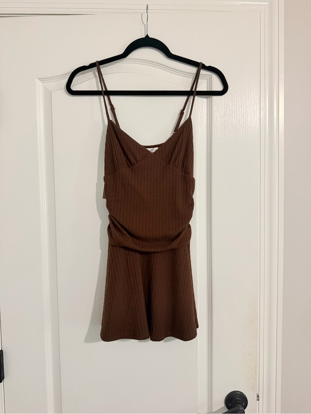 Altar'd State Ribbed Chocolate Brown V-Neck Mini